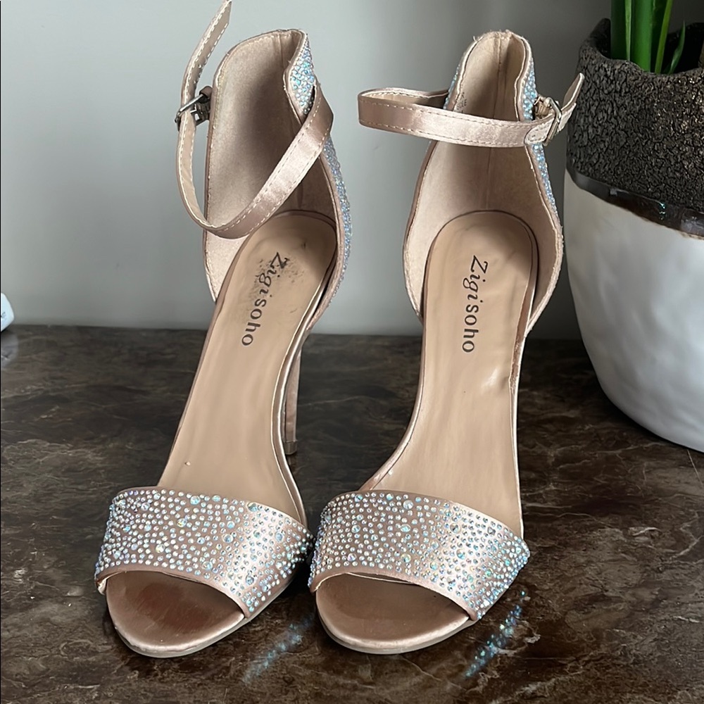 Zigi Soho Cream Heels with Rhinestone Embellishment